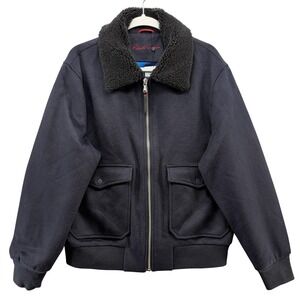 Robert Graham Wool Field Jacket Mens Large Navy RG 900 Sherpa Collar Bomber